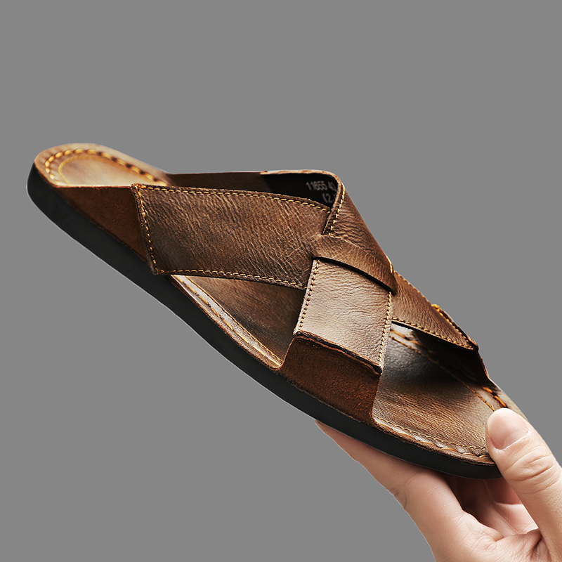 Men'S Shoes Hey Dude - Męskie klapki ze skóry naturalnej, letnie