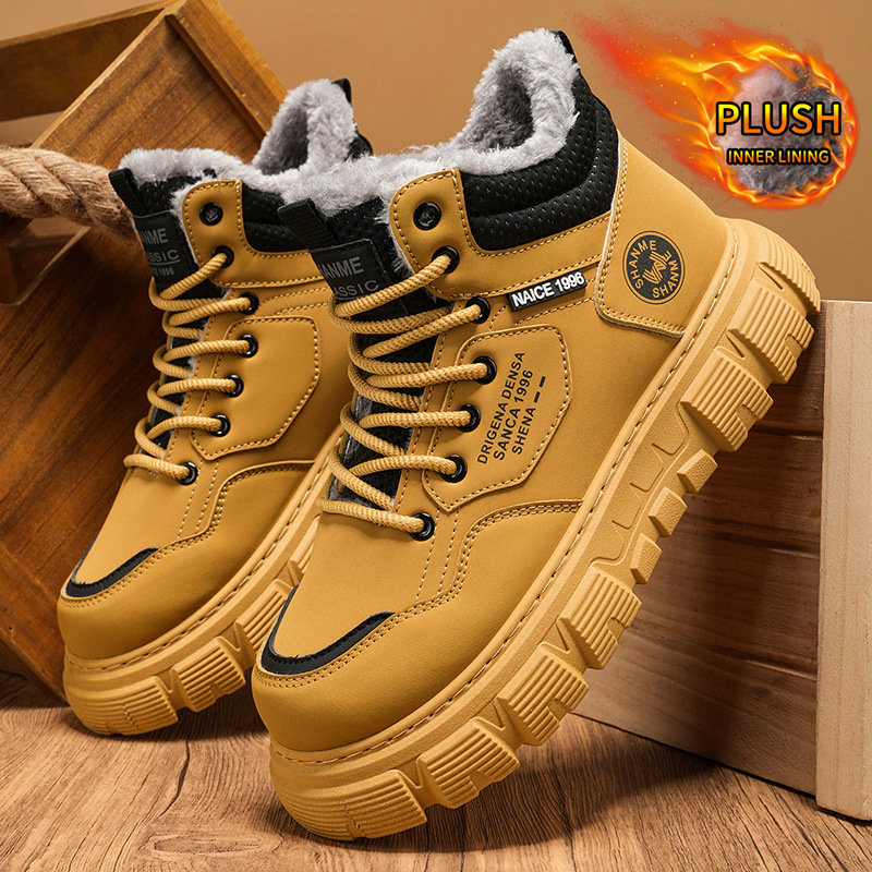 Men'S Shoes With Height Increase - Zimowe, welurowe, wysokie buty męskie, żółte,
